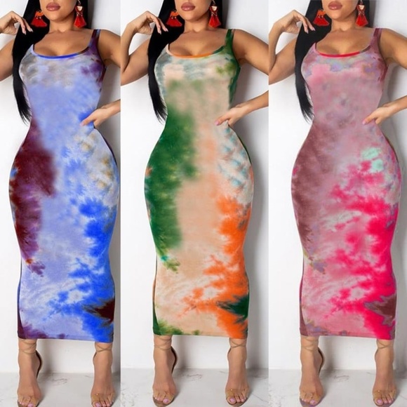 Dresses & Skirts - Long Bodycon Dress Sleeveless Blue Green Pink